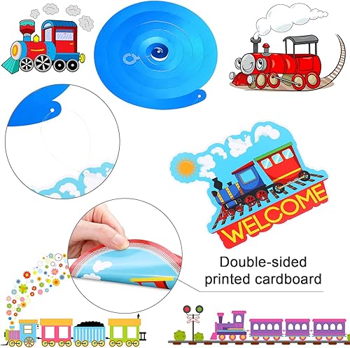 Miniatura 4 de 51 piezas de suministros de fiesta de cumpleaños de tren de transporte, remolinos colgantes de tren de vapor, decoración de techo para ferrocarril,