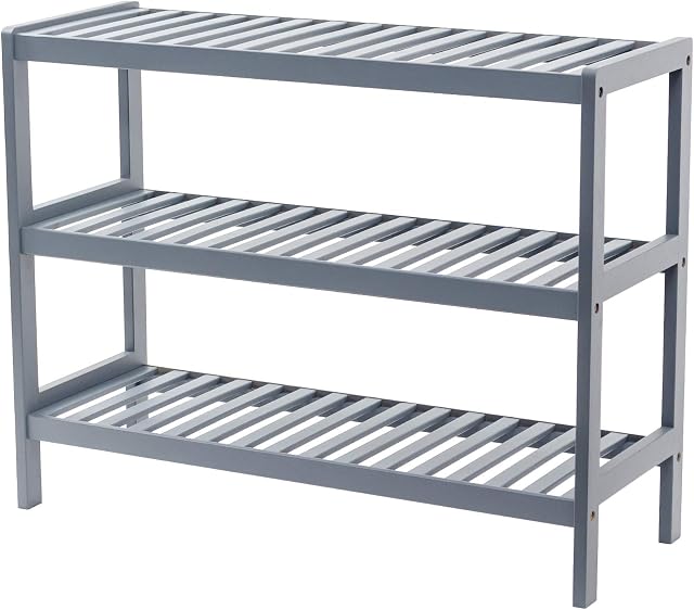 GRANDMA SHARK 3 Tier Bamboo Shoes Rack, Plant Rack, Shelf Organize for up to 12 pairs Shoes (Grey)