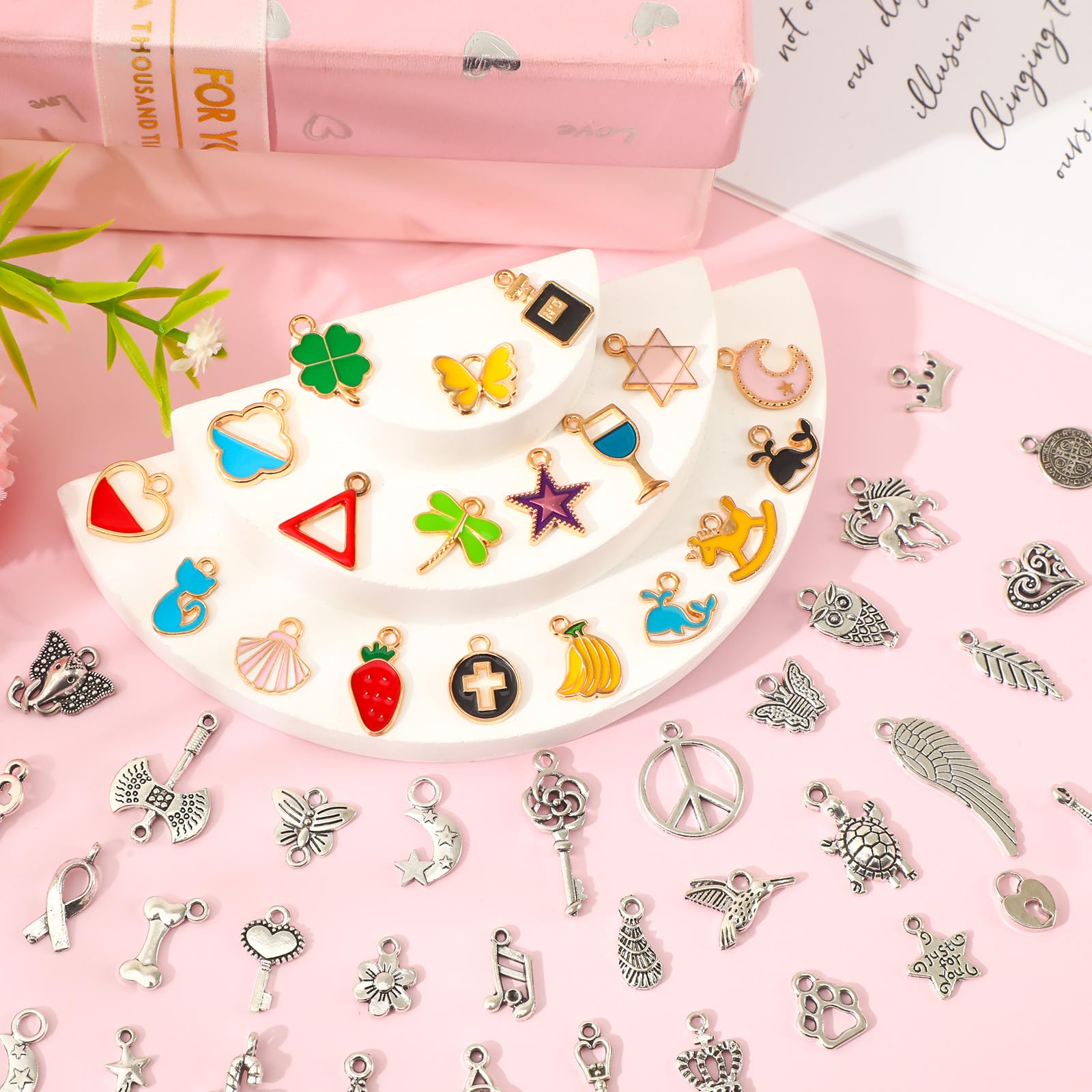 SANNIX 350Pcs Charm for Jewelry Making Assorted Gold Enamel Charms - Image 4