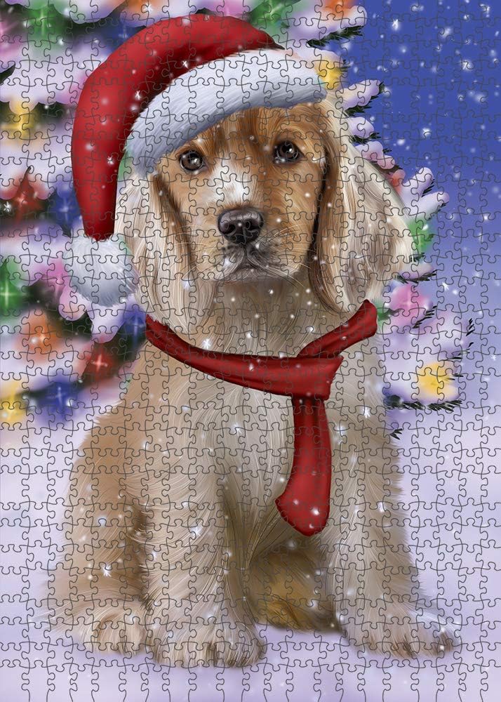 Christmas Winterland Wonderland Cocker Spaniel Dog Jigsaw Puzzle for Adults - Animal Printed Interlocking Puzzle Game Artwork - Gift for Dog Lover's -1000 Pcs 29.5"x19.7", PZLE54868