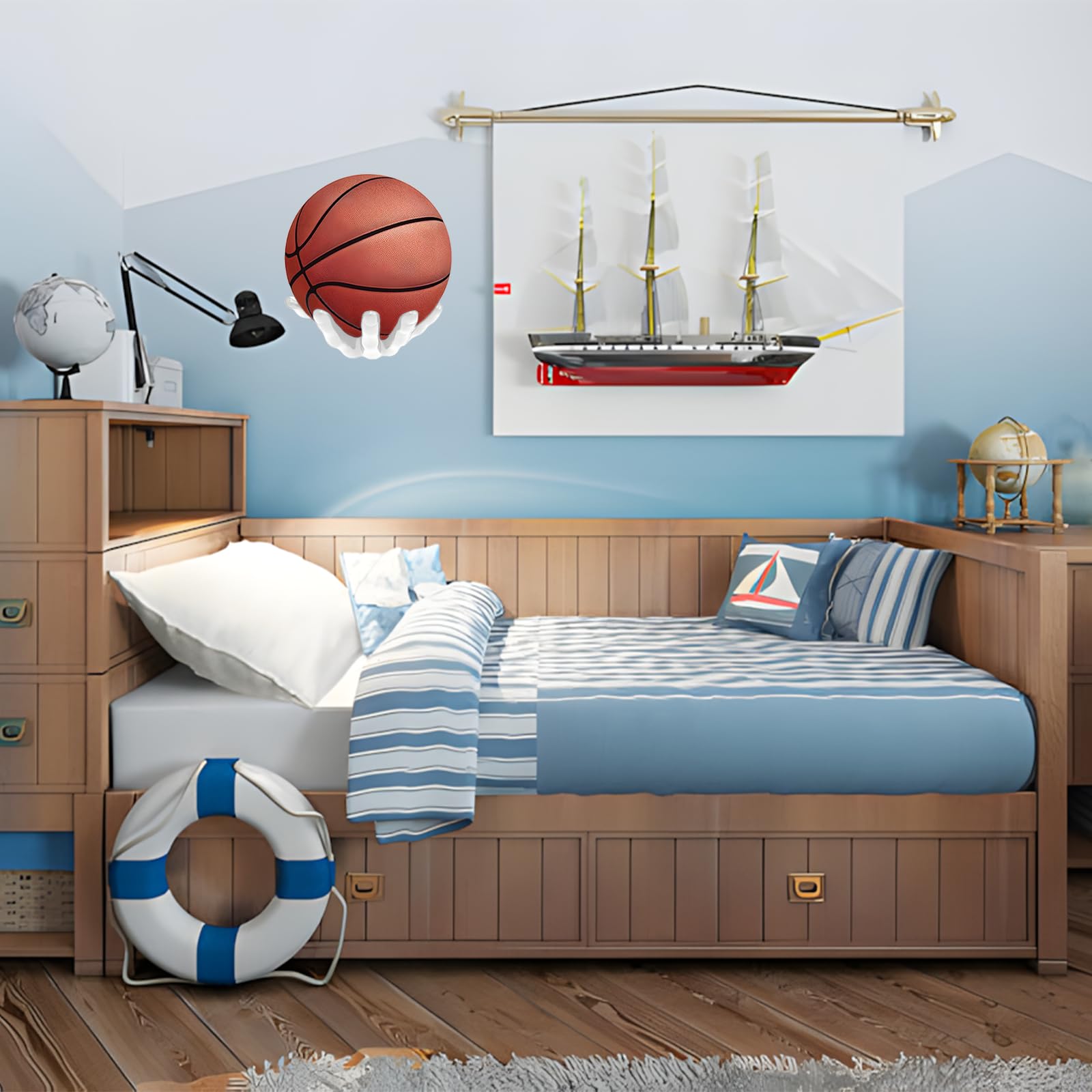 Soporte de Pared para Pelotas Deportivas, 22x17 cm, Guarda Baloncesto, Fútbol, Tenis, Voleibol, Blanco