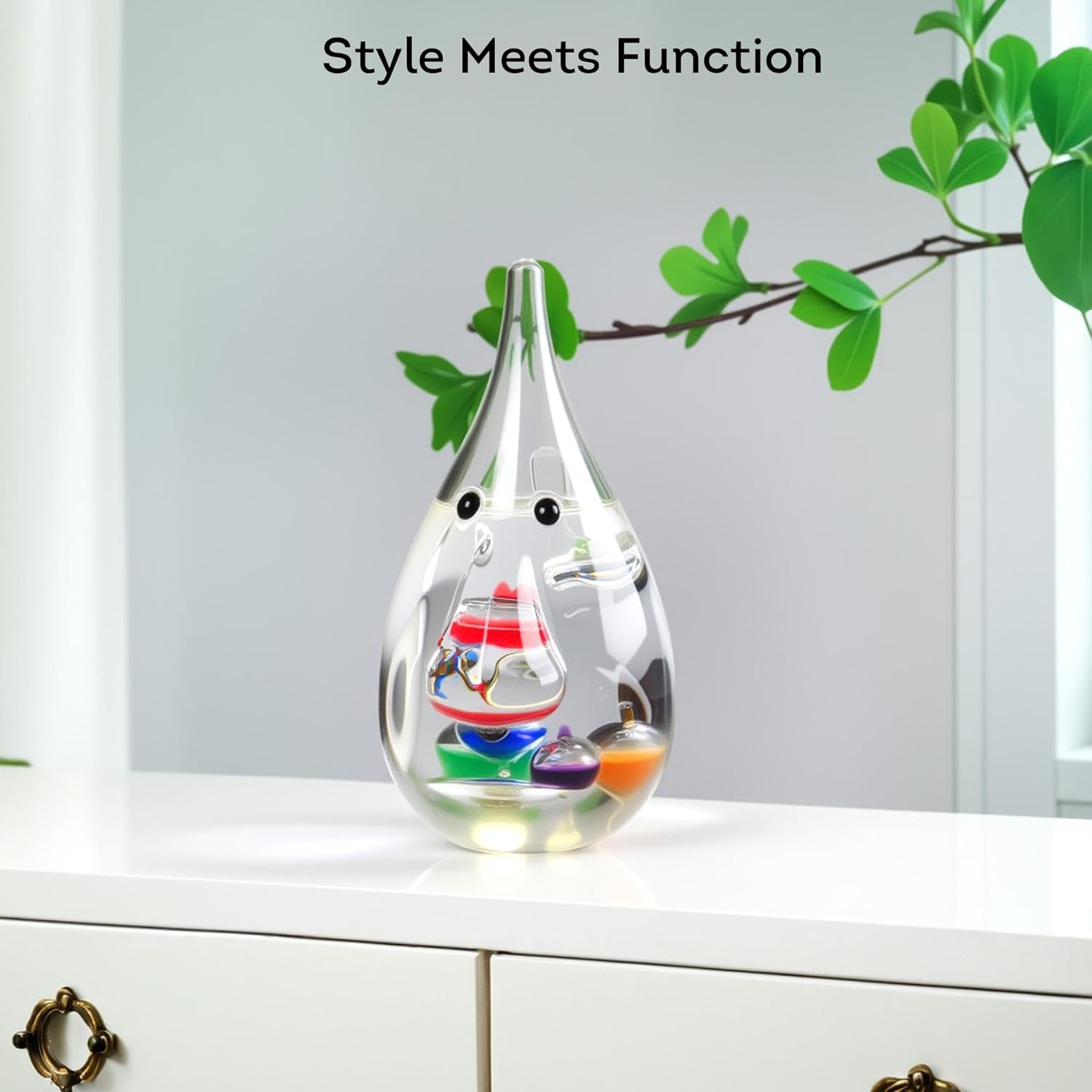 Lily's Home Galileo Thermometer Indoor - 6'' H Glass Water Thermometer with 5 Multi-Colored Spheres & Gold Tags - Hand-Blown Glass - Measures 64ºF to 80ºF - Decorative Eyeglass Holder Display