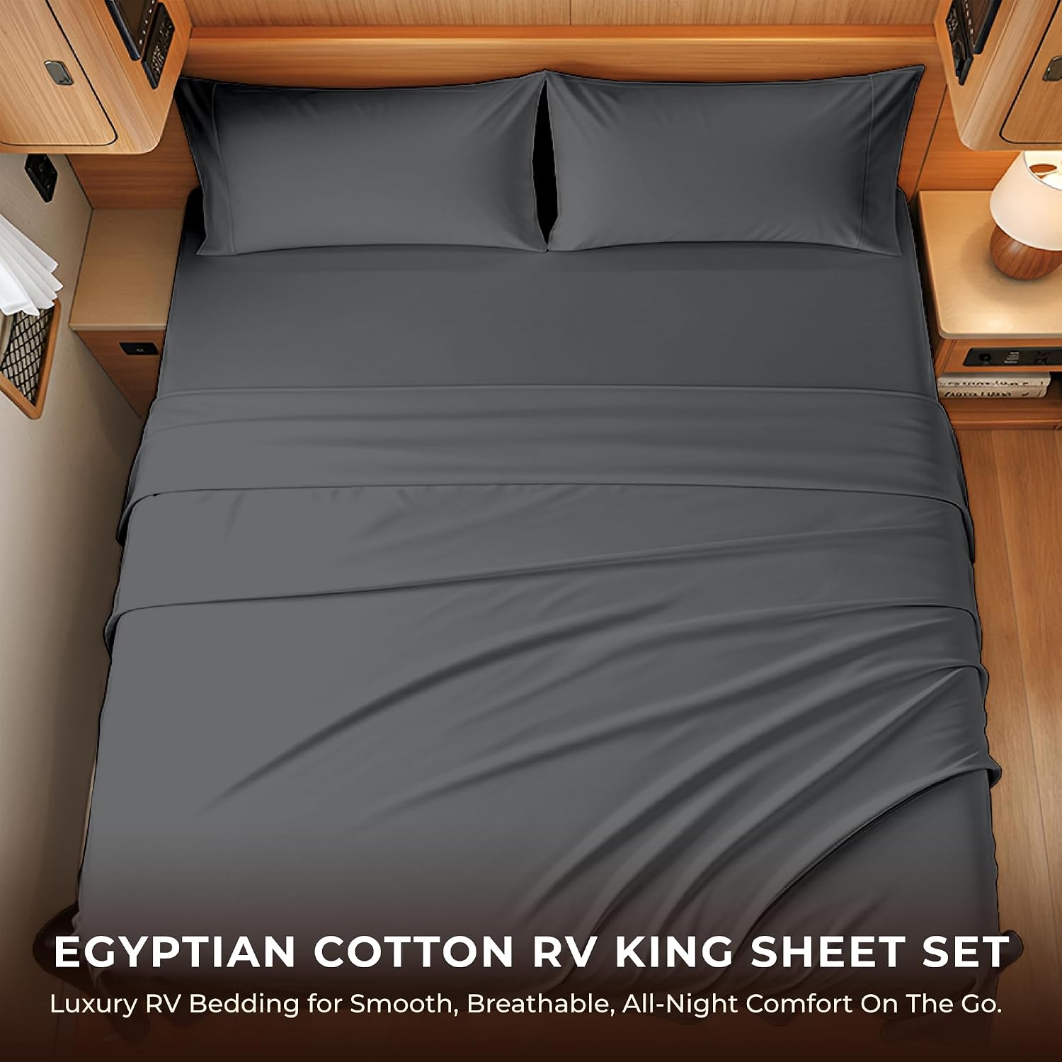 SGI bedding 100% Egyptian Cotton Sheets RV King Size – 600 Thread Count Sheets Set, Soft, Cooling, 15" Deep Pocket, Luxury Hotel Bedding, Breathable, Durable - Dark Gray