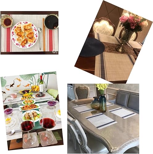 Miniatura 6 de Juego de 6 manteles individuales para mesa de cocina, lavables, 12 x 18 pulgadas, manteles individuales tejidos de PVC fáciles de limpiar (azul