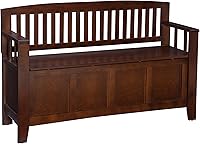 Linon Cynthia Walnut Storage Bench with Lift-Top Hidden Compartment - 50"W x 17.25"D x 32"H, Mission Style Entryway Seating