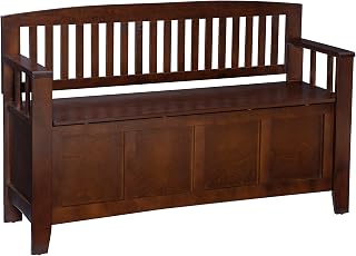 Linon Cynthia Walnut Storage Bench with Lift-Top Hidden Compartment - 50"W x 17.25"D x 32"H, Mission Style Entryway Seating