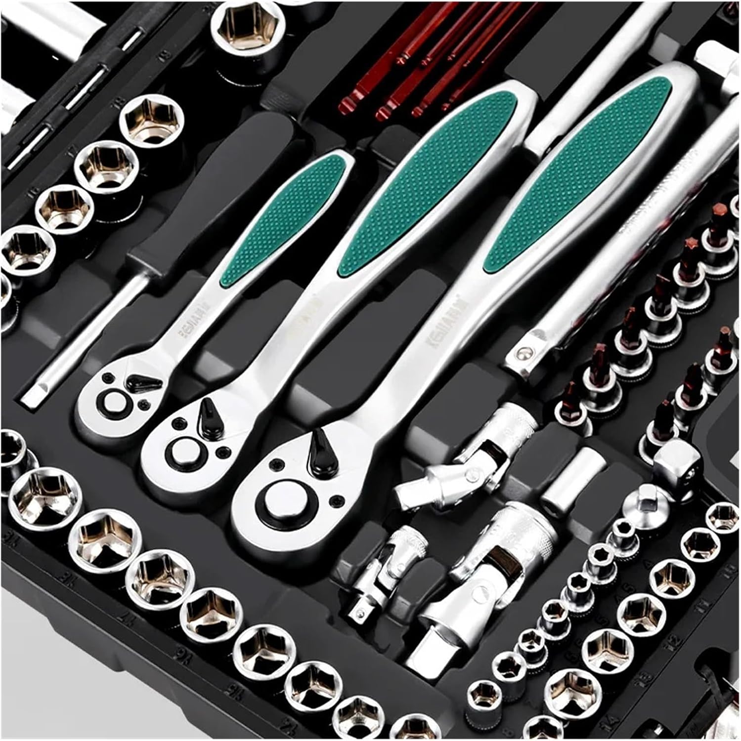 222pcs Household & Car Repair Hardware Full Toolbox 72 Teeth Multifunctional Socket Ratchet Wrench Set(1)