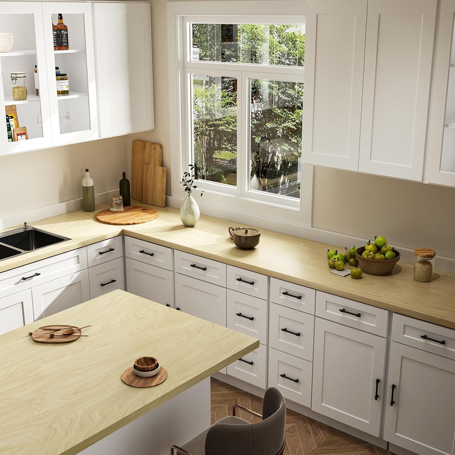 ROOMTEC Butcher Block CounterTop, Birch Solid Wood Countertop for DIY, Table Top, Washer Dryer Counter Top, 72" L x 25.56" W x 1.5"