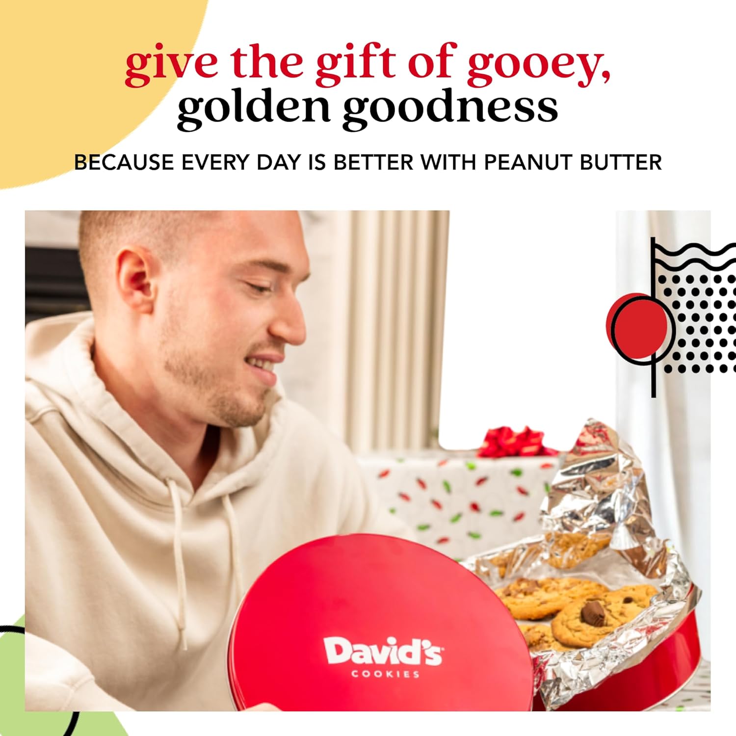 David's Cookies Peanut Butter Chunk Fresh-Baked Decadent Cookie Gift Basket Tin — Luscious Large Peanut Butter Cookies With No Added Preservatives — All-Natural Cookies — Ideal Gift for Corporate Birthday Fathers Mothers Day Get Well and Other Special Occasions - 2 lb (8 Cookies)