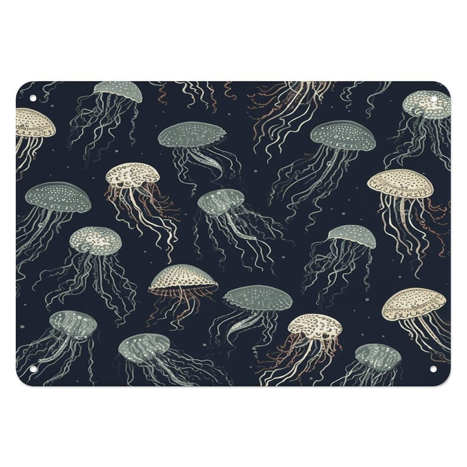 Fekiloot Style Jellyfish Pattern Wall Decor Iron Painting Metal Sign