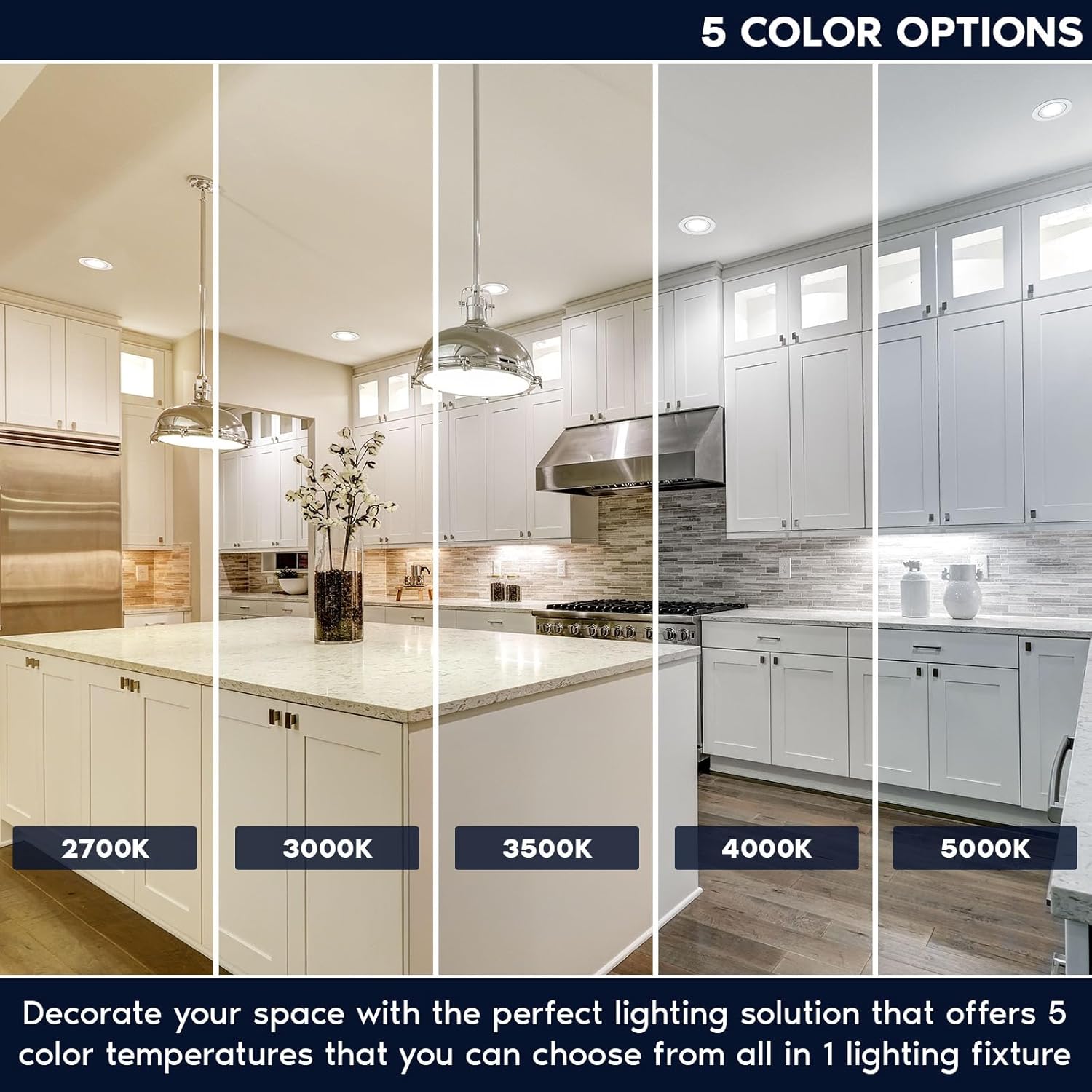 LUXRITE 6 Inch Floating Gimbal LED Recessed Lighting with J-Box, CRI90, 15W, 5 Color Selectable 2700K-5000K, Dimmable, 1100 Lumens, Directional Ceiling Light, Damp Rated, IC Rated, ETL Listed (6 Pack)