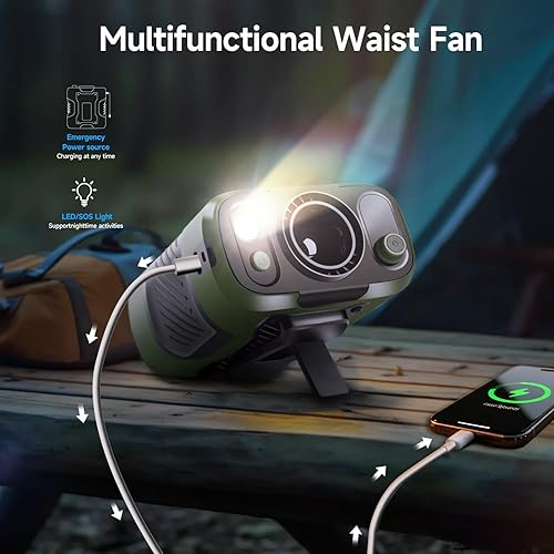 Miniatura 5 de Ventilador de cintura portátil, ventilador de cinturón portátil con 100 velocidades, 13500 RPM, banco de energía recargable por USB, ventiladores