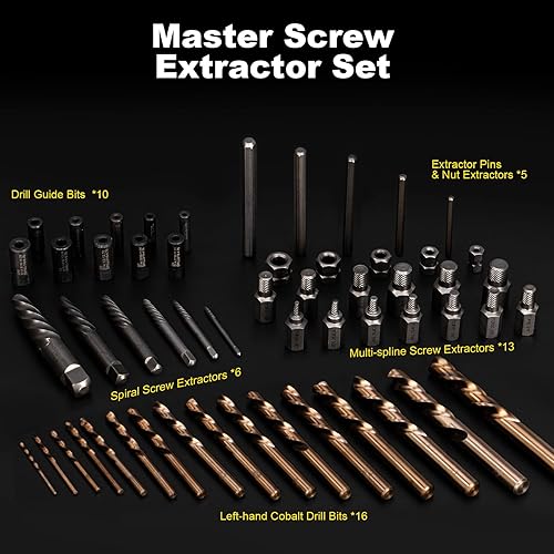 Miniatura 2 de Topec Extractor de tornillos de 55 piezas y extractores de pernos rotos, extractores multilínea y brocas para quitar pernos y tornillos dañados,