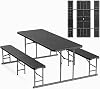 VINGLI Folding Picnic Table and Bench Set, Portable Outdoor Dining Furniture for Camping, Patio, Backyard, Wood Grain Plastic Top with Metal Frame Black