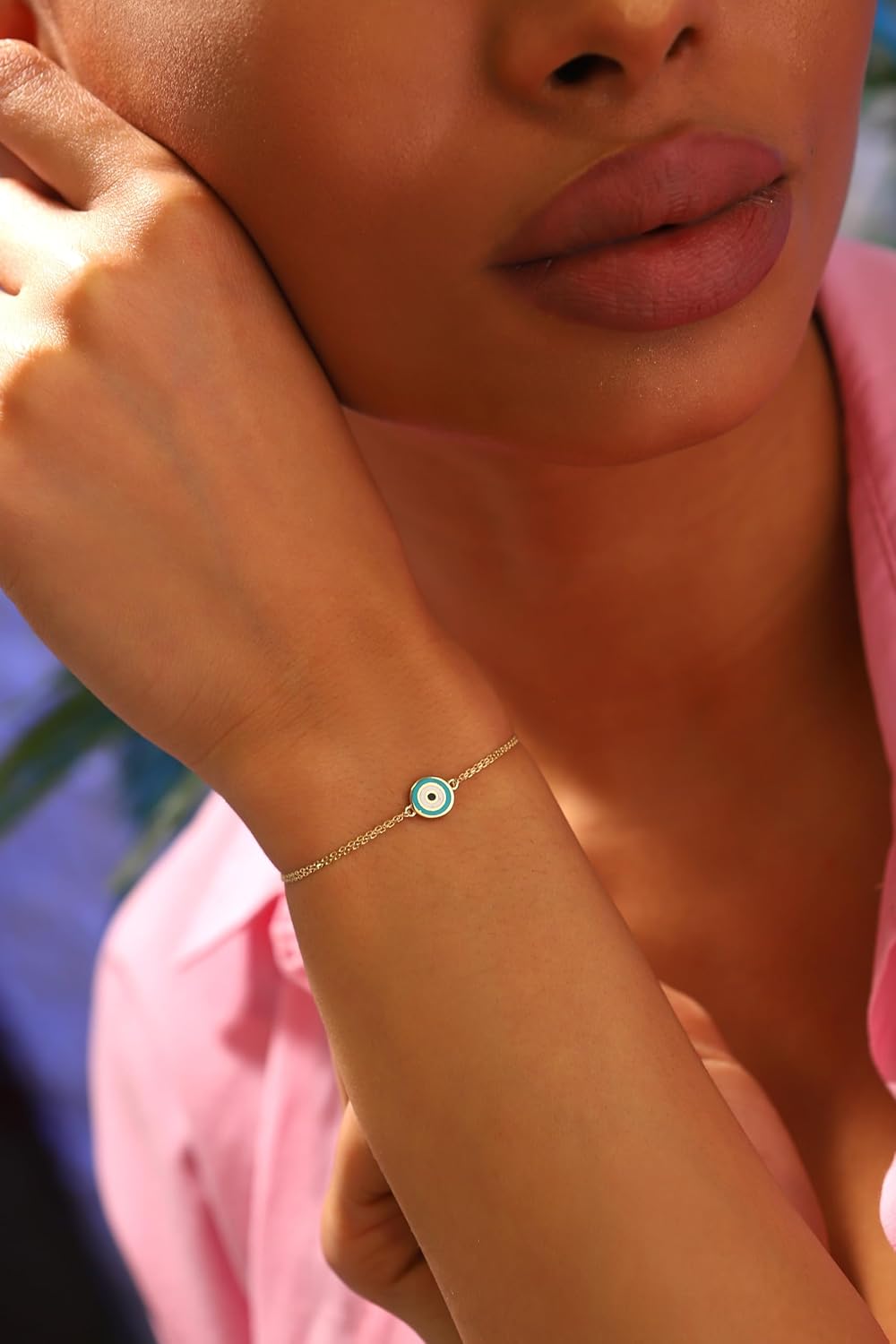 Evil Eye Bracelet, 14K Solid Gold Eye Bracelet, Dainty initial Evil Eye Bracelet, Minimalist 14K Gold Eye Bracelet