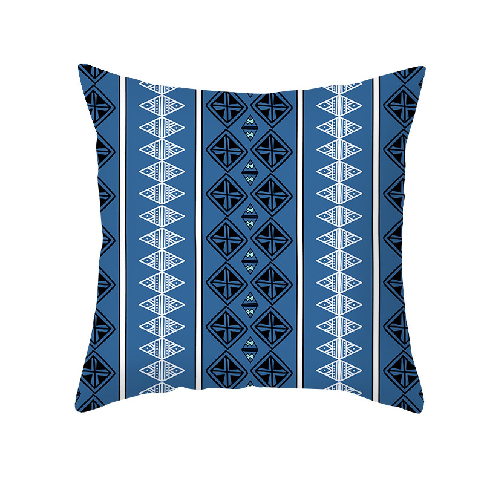 Cushion Covers Blue Black Geometry Pillow Cases Soft Linen Cushions with Covers Included Washable Sofa Cushions with Invisible Zip Pillowcase Breathable Pillow Cover 60x60 Cushion Cover 1 Pack