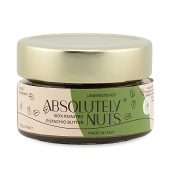 Absolutely Nuts 100% Roasted Pistachio Cream No Sugar Pure Green Pistachio Paste, Unsweetened Gourmet Nut Butter for Baking, Cooking, Gelato, Savory Recipes. Made in Italy, 90 g Jar, Crema de Pistacho Pura