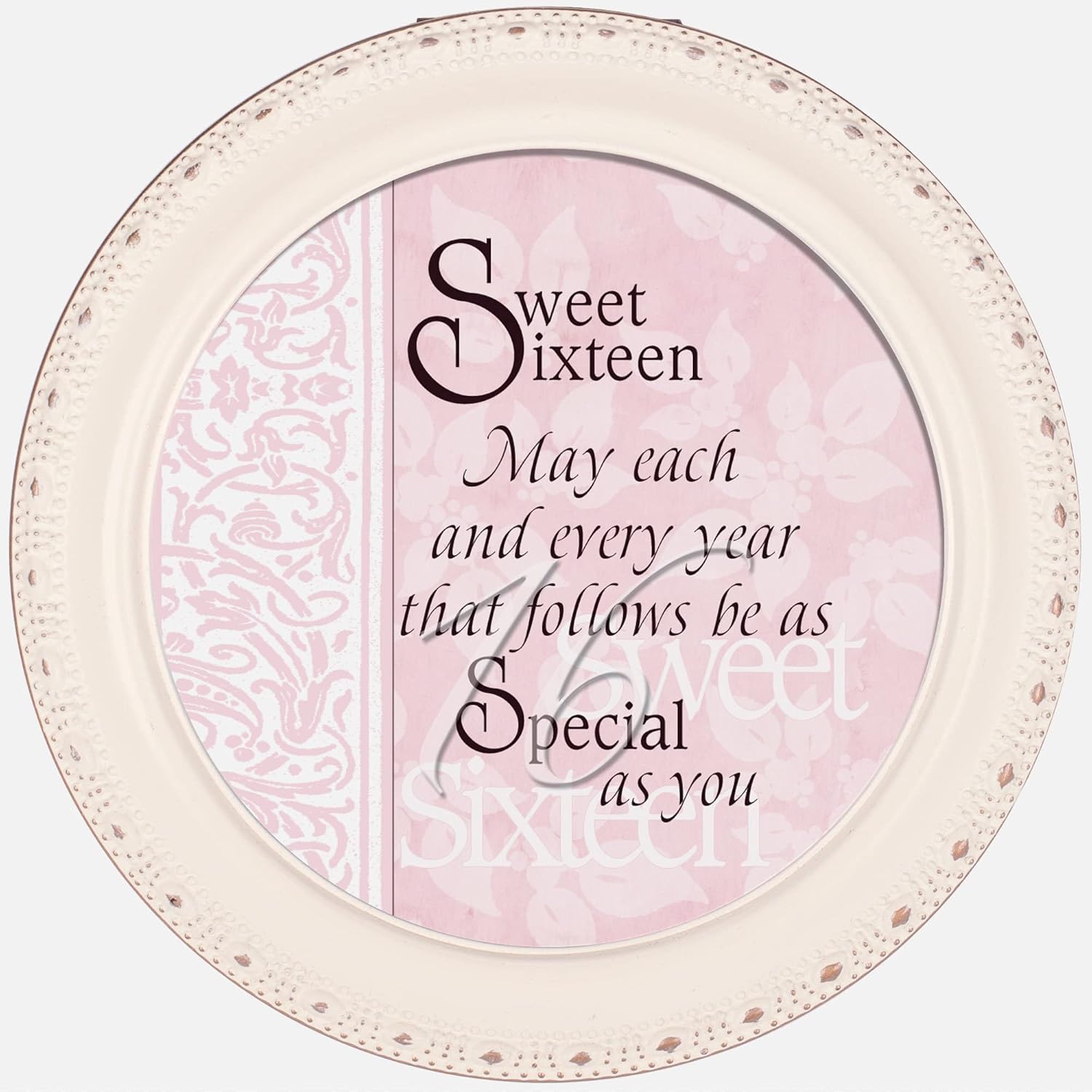 Cottage Garden Sweet Sixteen May Every Year be Special Ivory Rope Trim Petite Round Jewelry and Keepsake Box