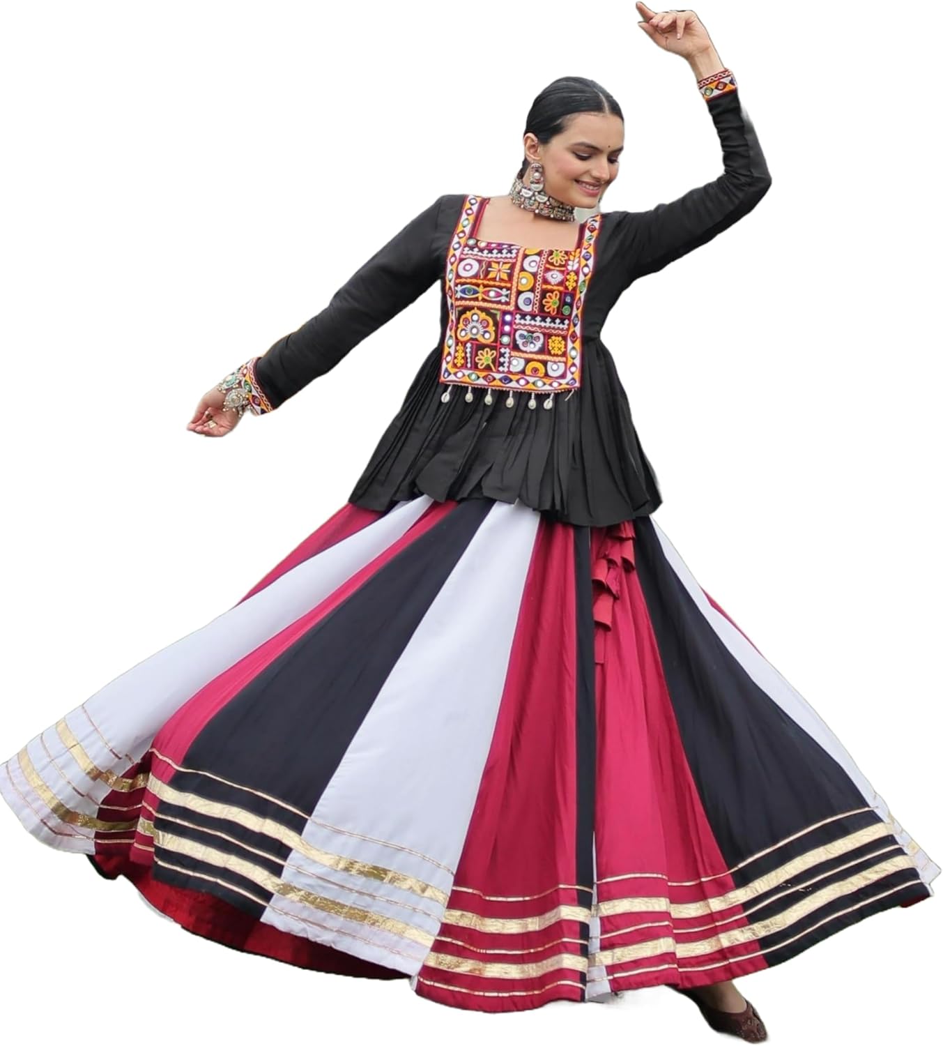 Indian Reyon Fabric Gota Patti Lace Work Navratri Special Suit 15292