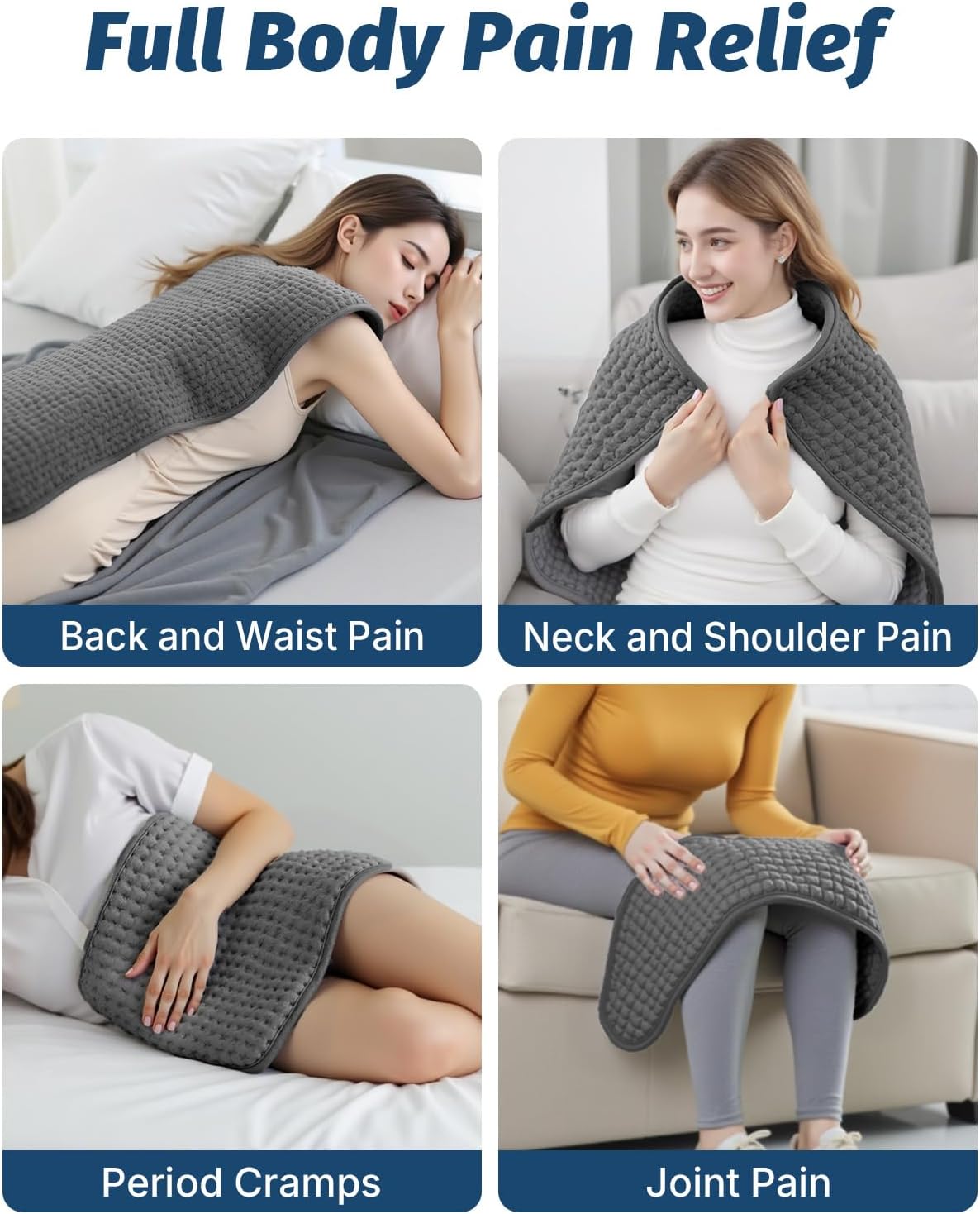 Heating Pad for Period Cramps Back Neck and Shoulders Pain Relief, 17”×33” Large Heated Pad with 4 Level Timing, 6 Level Heat Setting and Auto Shut Off, Christmas Gifts for Women, Men - Image 3