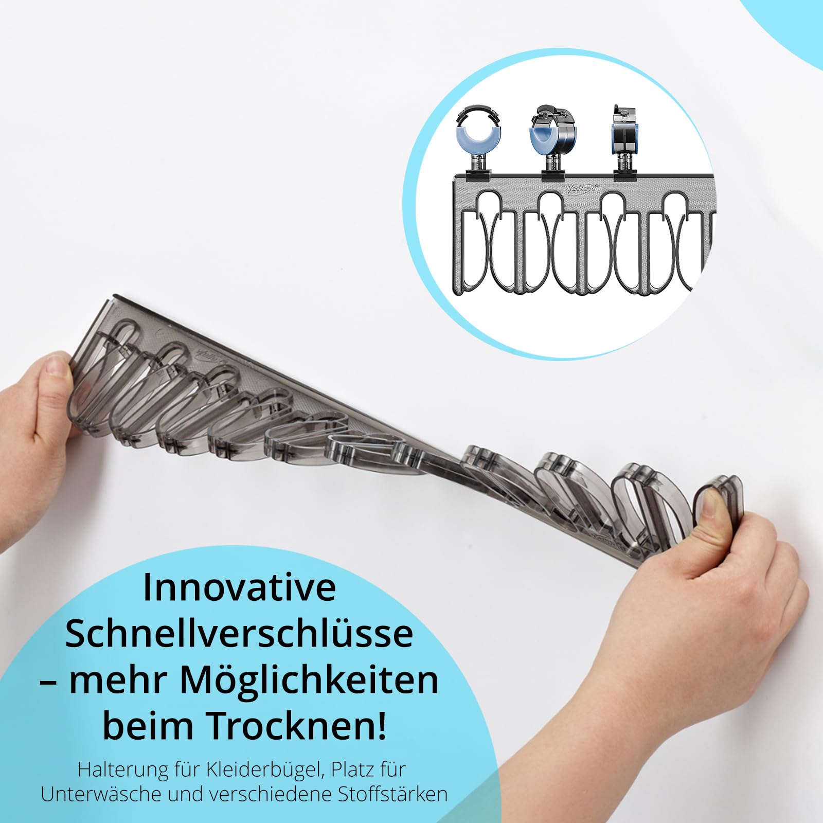 wellex Deckenwäschetrockner 4 x 180 cm Edelstahlrohre mit Halterungen Wäschetrockner für die Decke Tragkraft bis 20 kg Silber