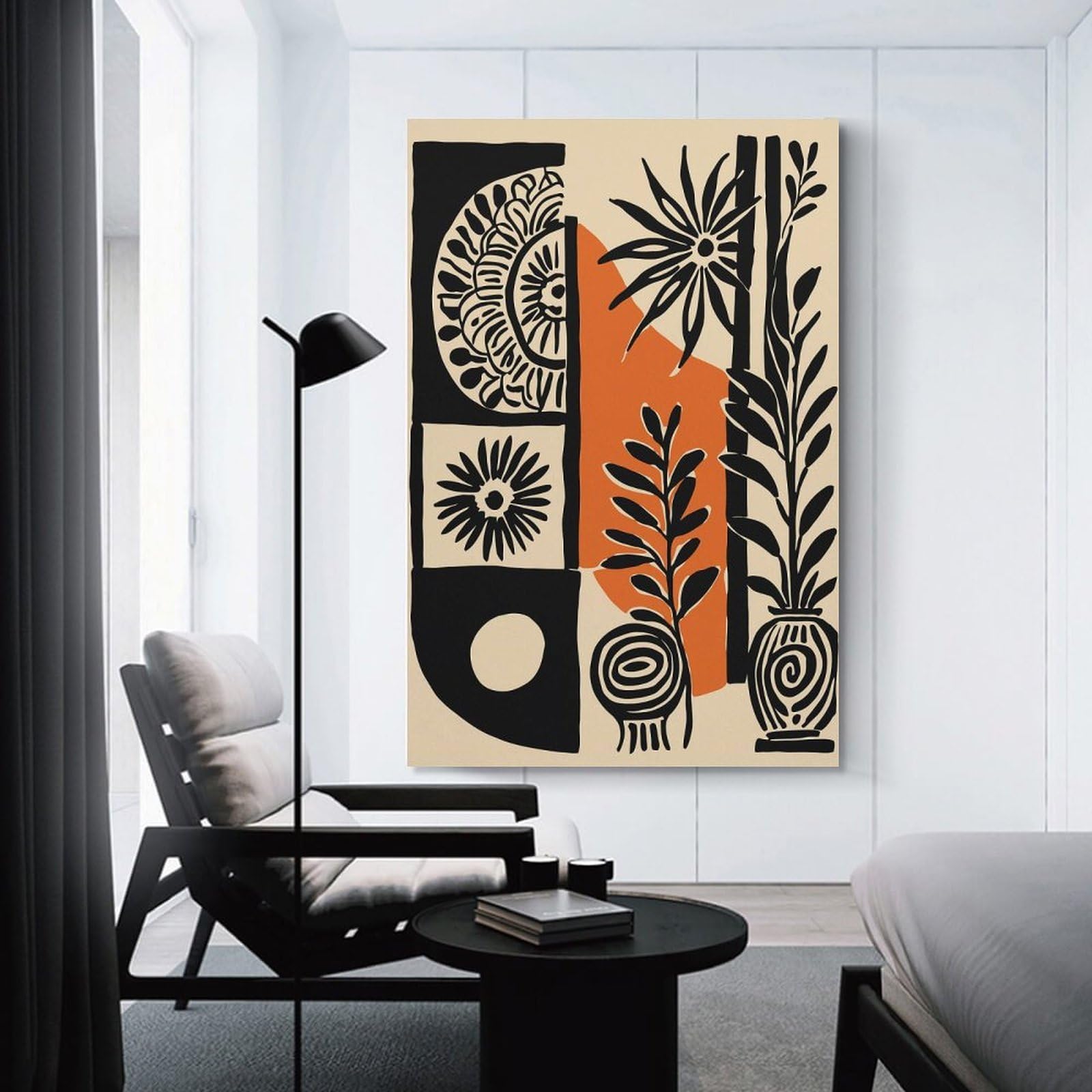 Junmoney Hanging Wall Art Abstract Botanical Illustration with Geometric Shapes, 24x36inch(60x90cm), for Contemporary Homes, Apartments Or Offices, Stylish Wall Art for Fresh Spaces