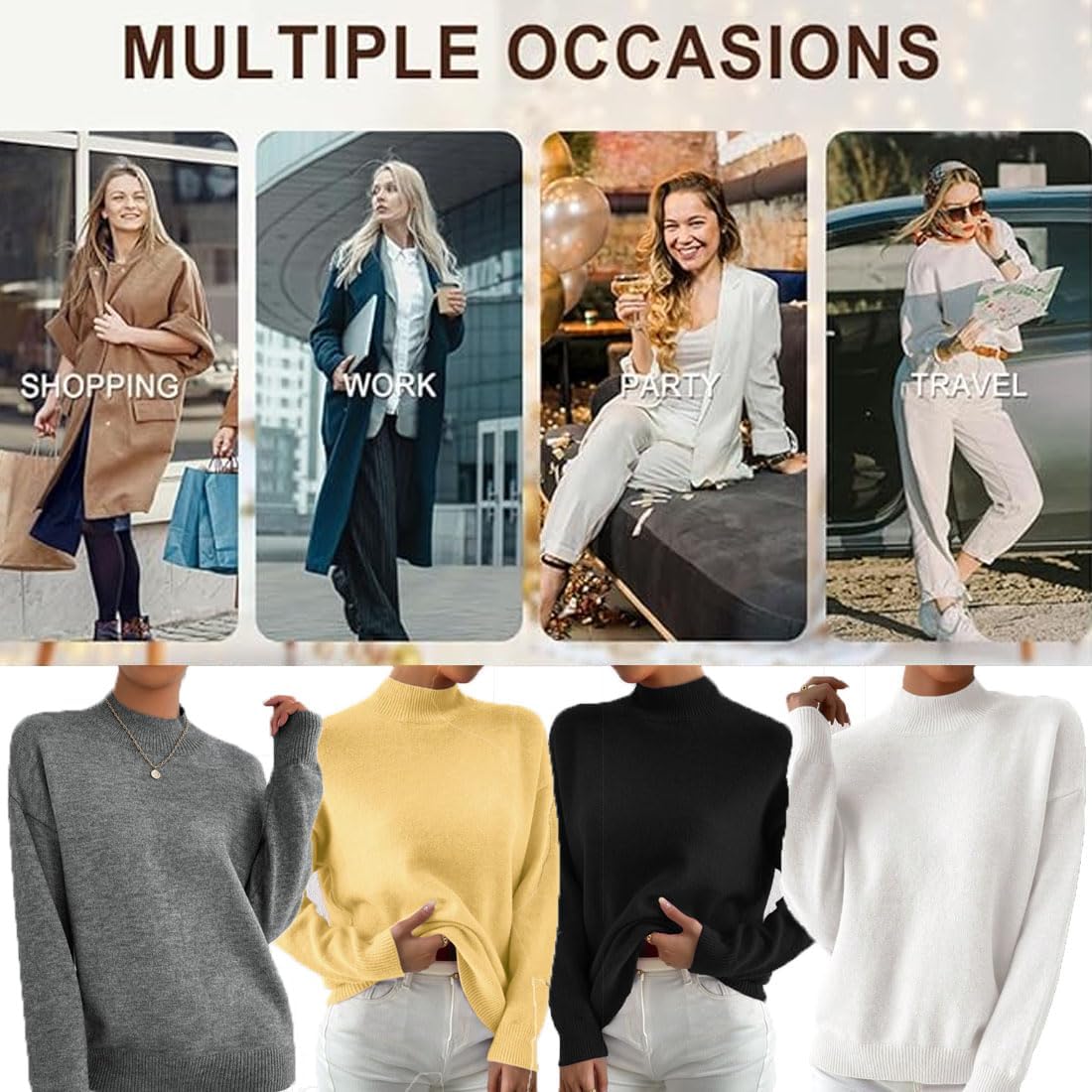 Soft Sweaters for Women, Half Turtleneck Pullover Long Sleeve Sweater, Solid Color Drop Shoulder Loose Knitted Top
