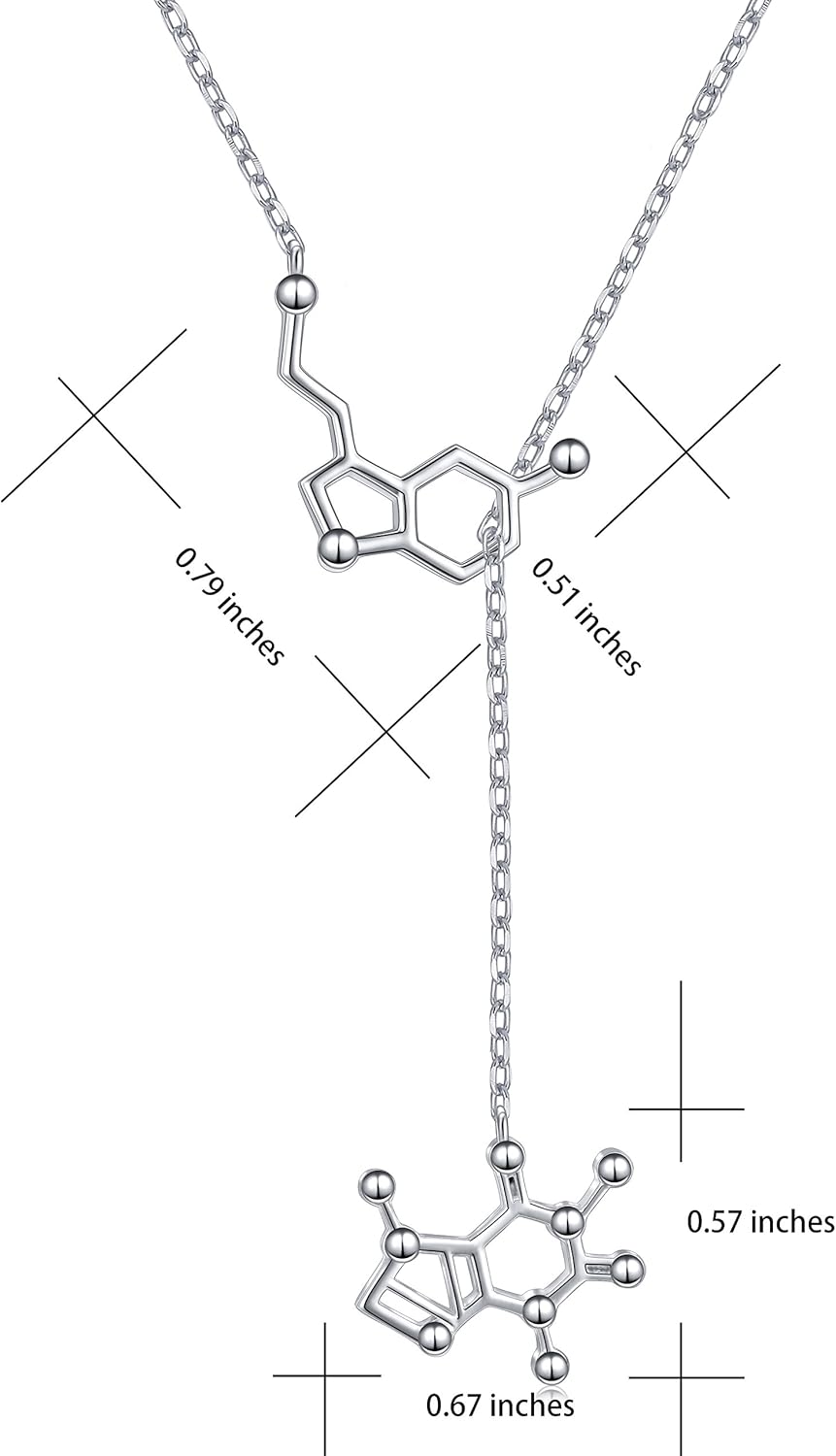 925 Sterling Silver Serotonin Necklace Caffeine Molecule Pendant Necklace Gifts for Science Student Coffee Coffee Lover - Image 4