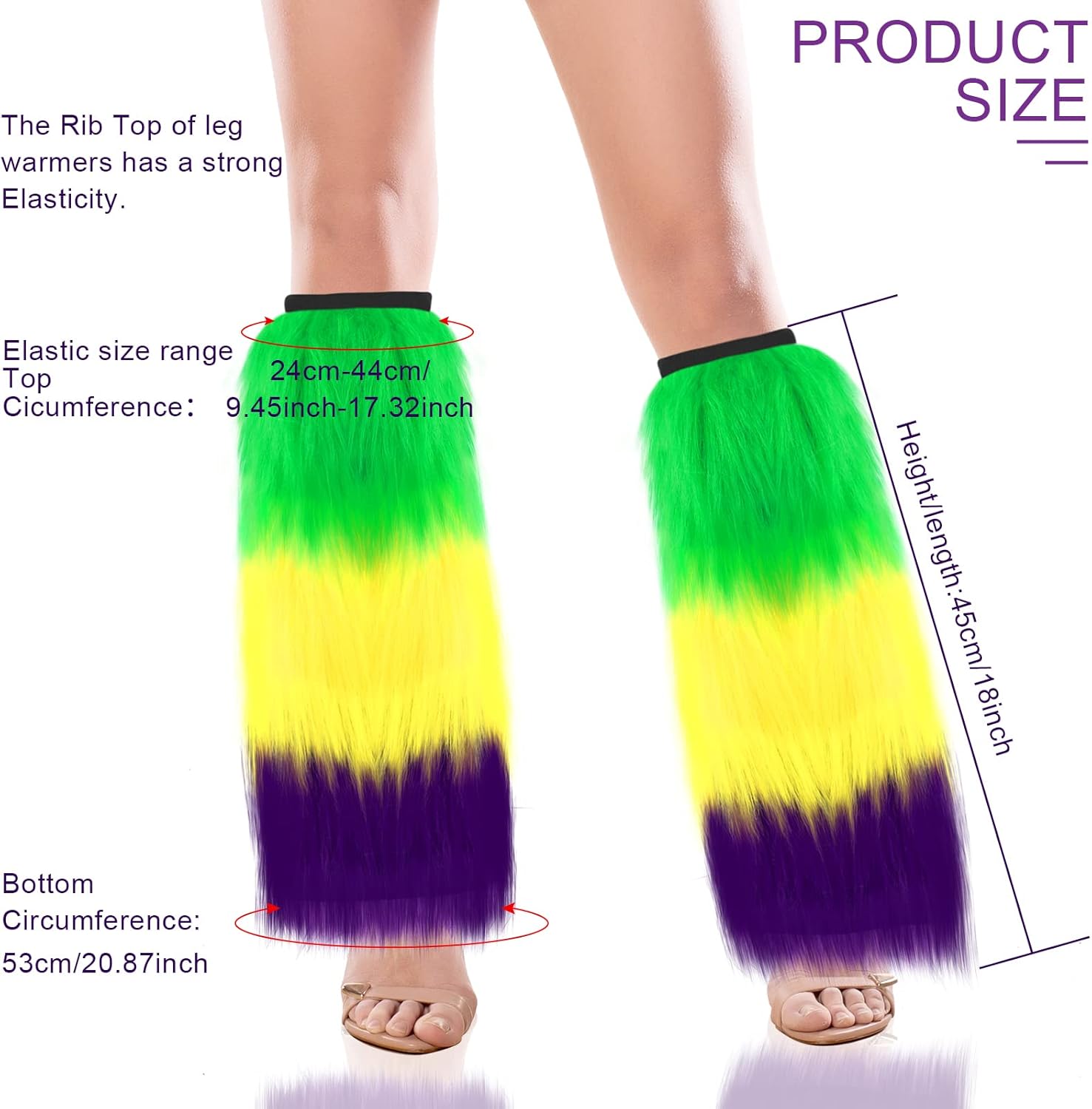 Jutom Mardi Gras Costume Accessories Set: Mardi Gras Leg Warmers for Women, Carnival Fur Boots & Boot Covers, Feather Headband, Beads & Face Jewels for Carnival Party - Image 2