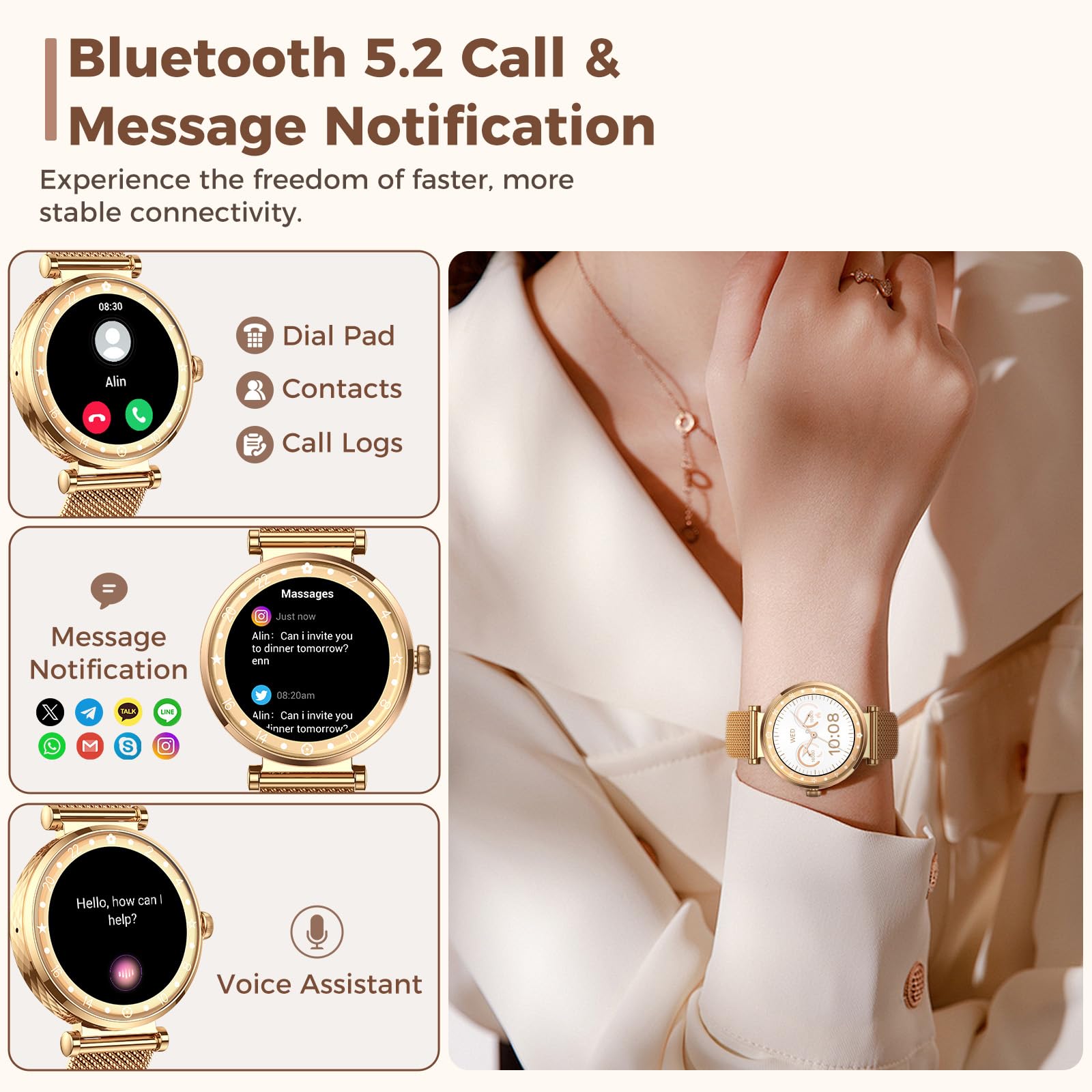 Reloj Inteligente Mujer, 2025 Nuevo Smartwatch Mujer con Llamadas, Smart Watch Ciclo Menstrual/Monitor de Sueño/SpO2/Podómetro/110+ Modos Deportivos, IP68 Impermeable Reloj Deportivo para Android iOS