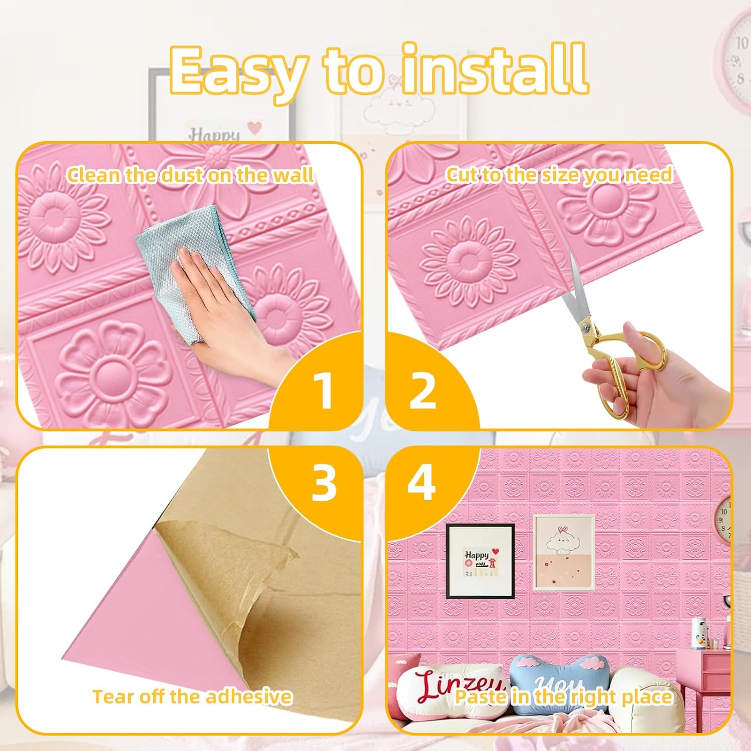 Ceiling Tiles Peel and Stick, 3D Ceiling Panels Foam, 16 Pcs Waterproof Self-Adhesive Ceiling Tiles for Ceiling and Wall Decor, Easy DIY Covering 21 Sq.Ft (13.8 x 13.8 Inch) (Pink,Floral)
