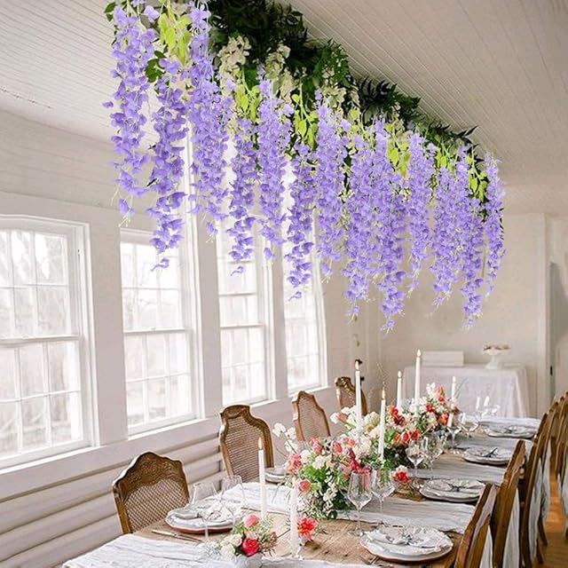 XHXSTORE 10Pcs Lot 3.6 Feet Piece Artificial Flowers Fake Wisteria Vine Ratta Silk Hanging Flower Artificial Vine Plant Garland Faux Wisteria Flower for Wedding Home Garden Party Decor Purple
