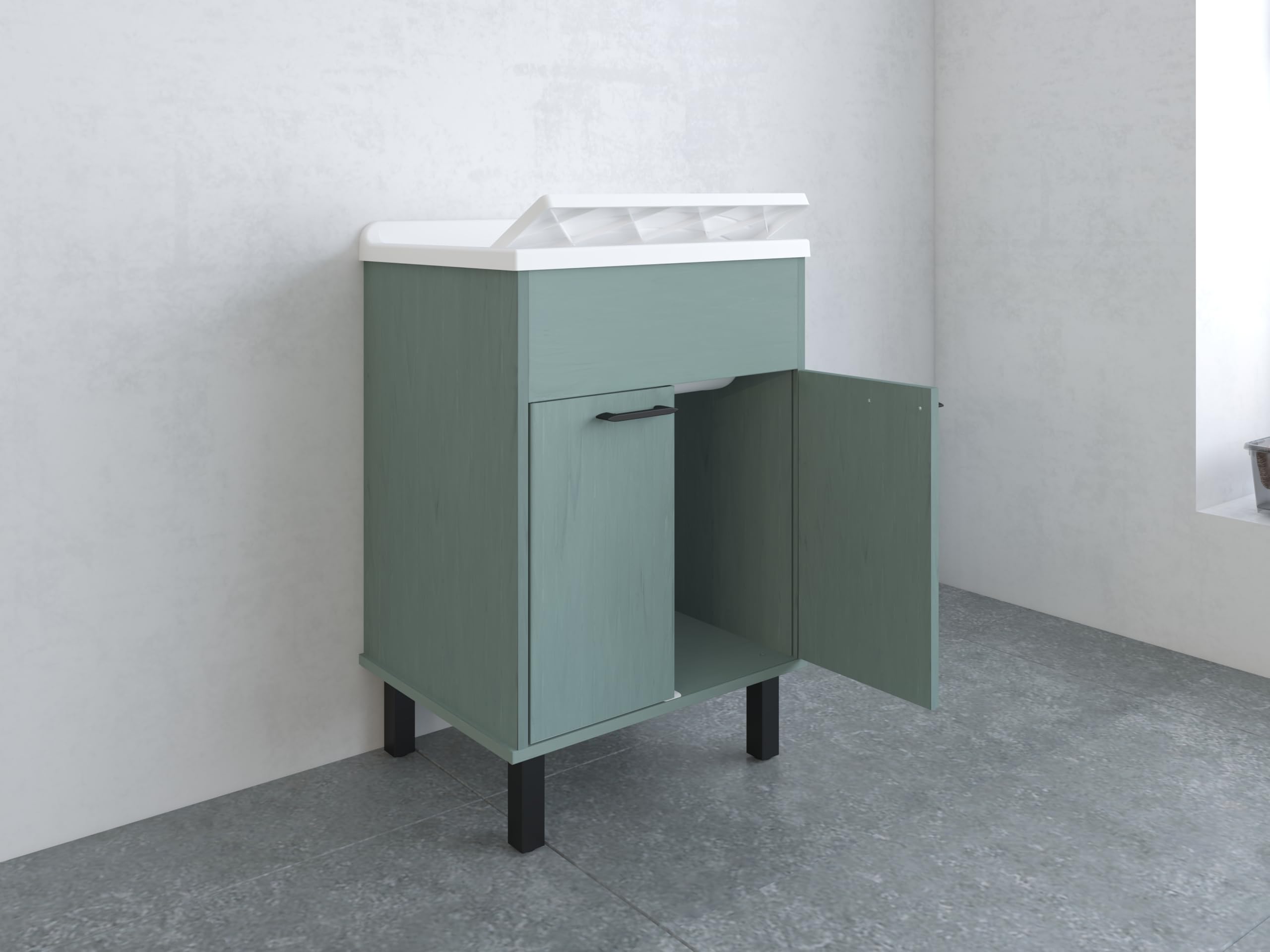 Negrari Mobile Lavatoio in PVC con vasca in PP, Resistente agli acidi di uso comune, Resistente all'umidità, Kit di scarico incluso, Interno e Esterno, L60 x P50 x H85 cm, Colore Verde Scuro