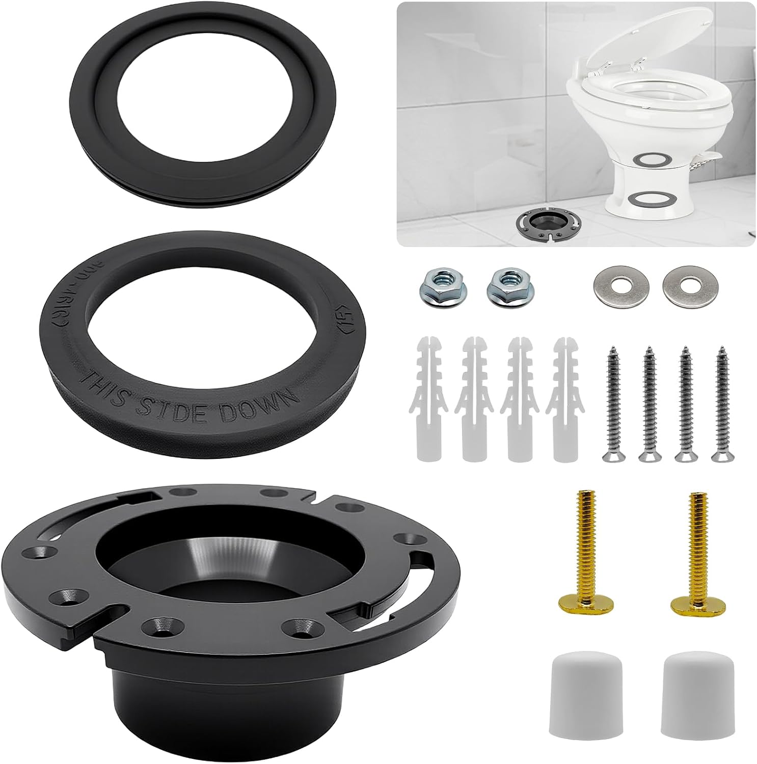 385345892 34120 Waste Ball Seal 3Inch Socket Floor Flange Kit for 320 310 300 RV Toilet Seal Replaces 385311658 385345892 RV Toilet Seal and Socket Floor Flang