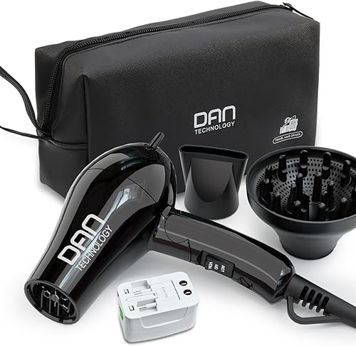 DAN Technology Auto Dual Voltage Hair Dryer,Hair Blow Dryer,Folding hairdryer for Travel,Small Blower with Multi-Function Plug Adapter,Compact Hair Dryer with Diffuser & Concentrator