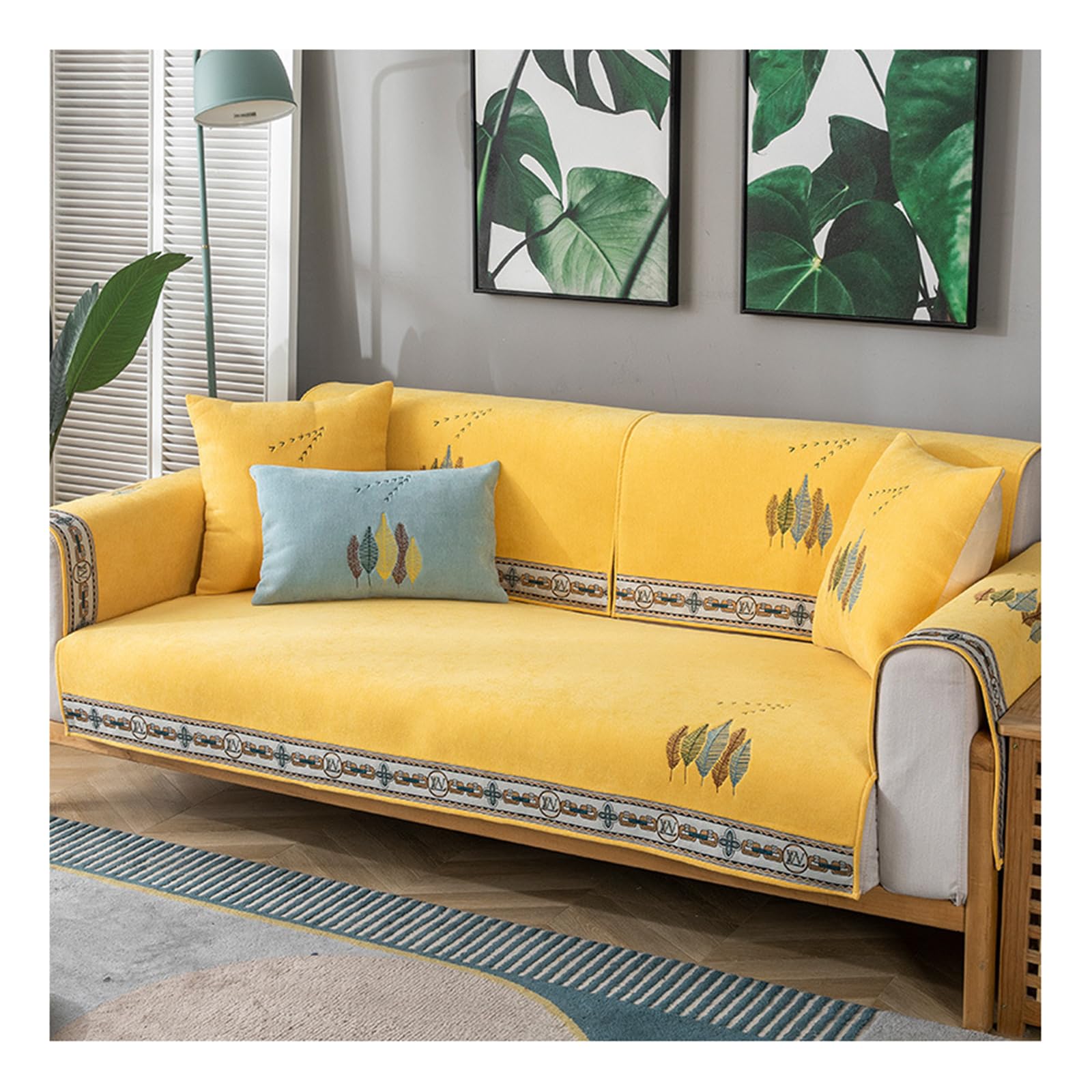 Tauzveok Sofa Cover 3 Seater, Chenille Couch Cover l Shape, Sofa Cover Corner Sofa, Non-Slip Couch Cover, Cats and Dogs Sofa Covers,Yellow,70 * 120cm