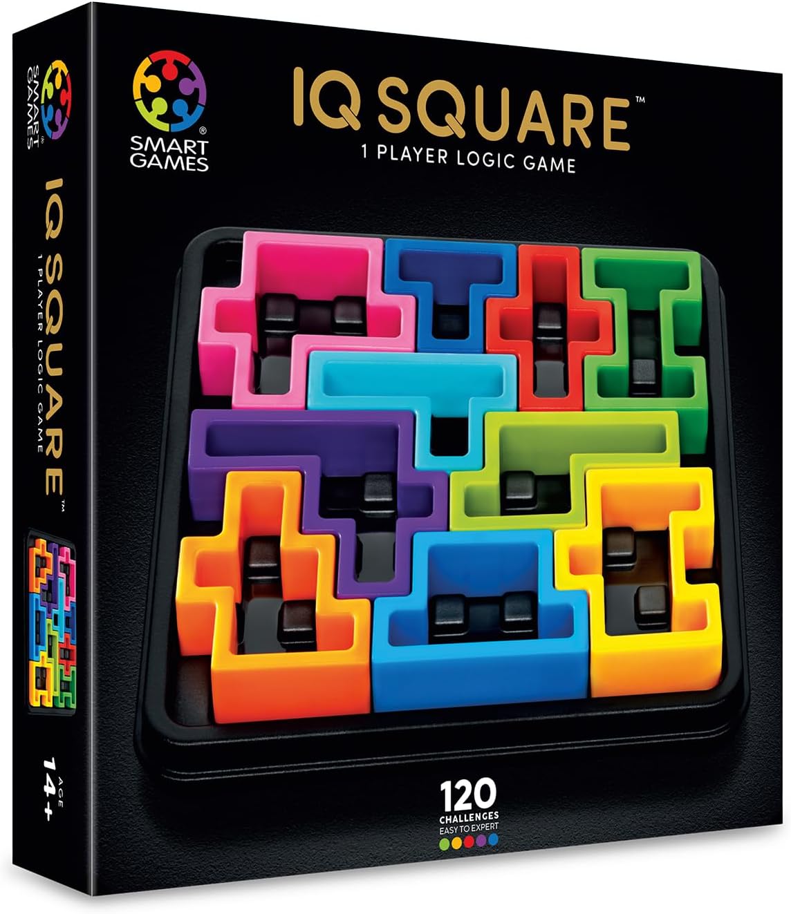 SmartGames IQ Deluxe: Square – the New IQ Series for Ages 14 – Adult with 120 Challenges Featuring a Larger Display and Travel Case