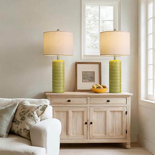 Miniatura 24 de PoKat Juego de 2 lámparas de mesa de cerámica modernas de 23 pulgadas para sala de estar, lámparas de escritorio blancas para dormitorio, mesita