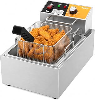 Electric Deep Fryer 10L/10.5QT Stainless Steel Single Tank Commercial Fryer with Basket, 1700W 110V Countertop Deep Fryer for Home Kitchen and Restaurant Use with Oil Thermometer & Temperature Control