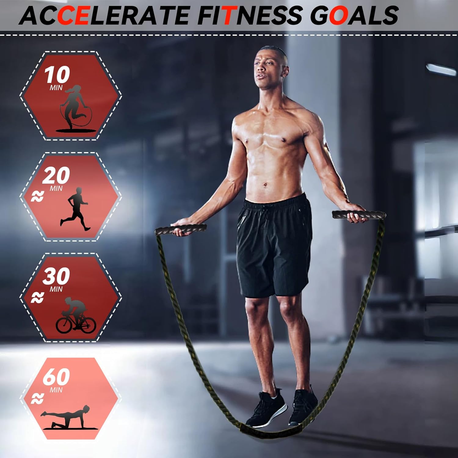 5lb Weighted Jump Rope for Men and Women, Adult Heavy Skipping Rope, Heavy Jump Ropes for Home Workout, Weight Loss, Shaping Body, Total Body Workout Equipment (Black Grey)