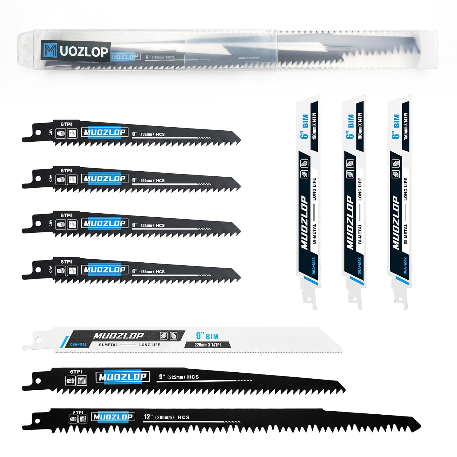 Reciprocating Saw Blades Set, High Carbon Saw Blades, Saw Blades with Organizer Case (10, 5 TPI/6TPI/14 TPI/)