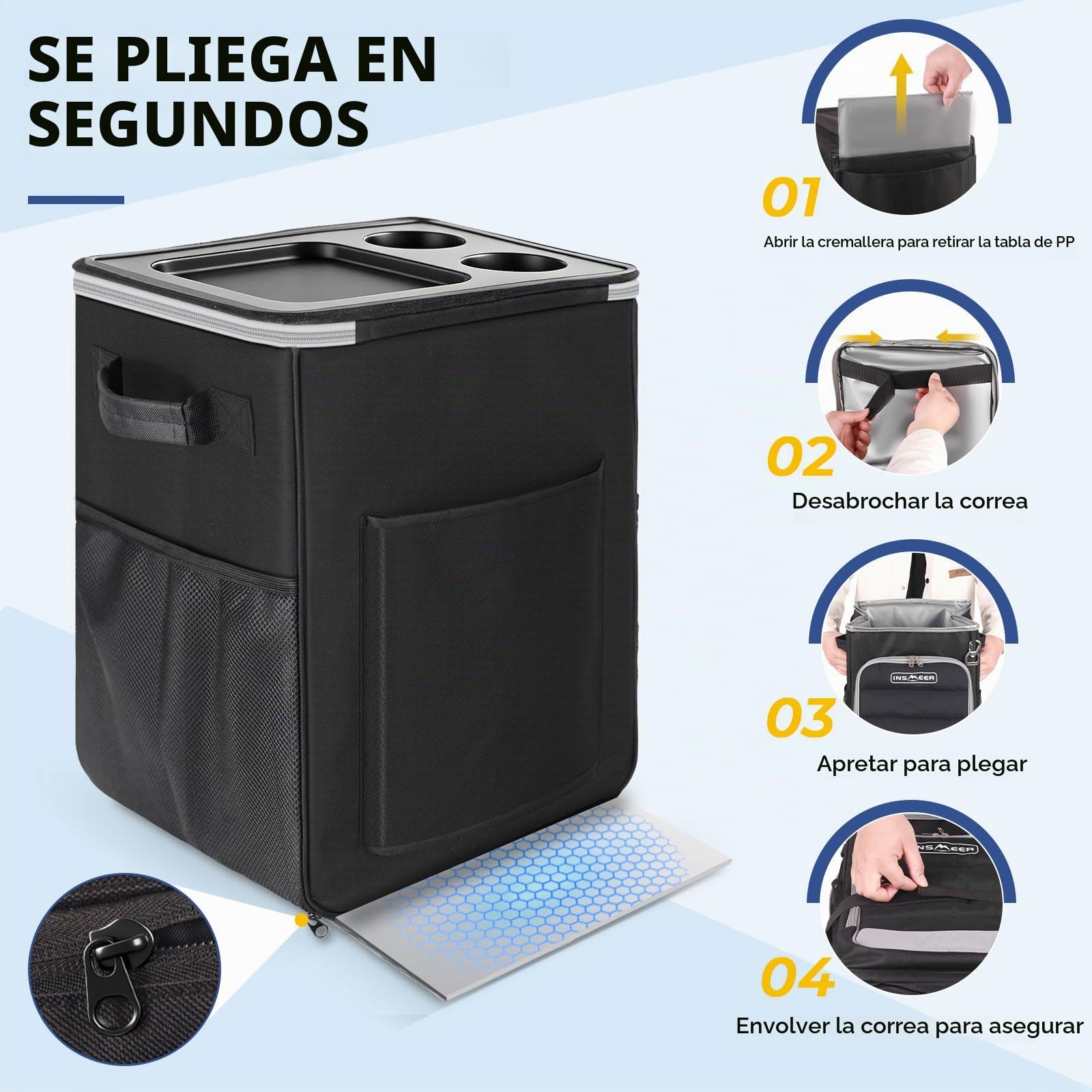 INSMEER Enfriador 2 en 1 con ruedas, 50 latas, plegable, con lados suaves, parte superior dura con 2 portavasos, bolsa térmica con ruedas 100% a prueba de fugas para playa, camping al aire libre