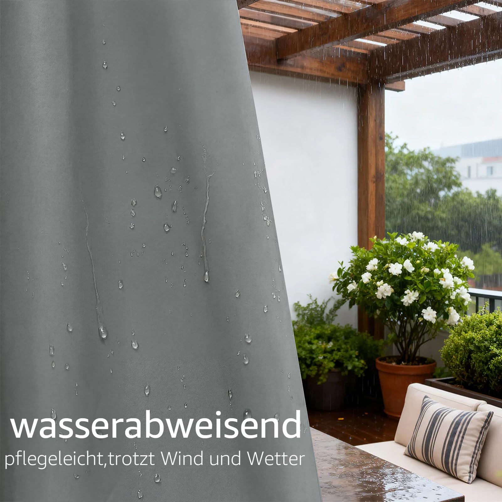 TOPICK Outdoor Vorhang Wetterfest Sonnenschutz Vorhänge mit Schlaufen Blickdicht Wohnzimmer Balkontür Gardine außen Curtains H 245 x B 132 cm 2er Set Wasserabweisend für Balkon Pavillon Hellgrau
