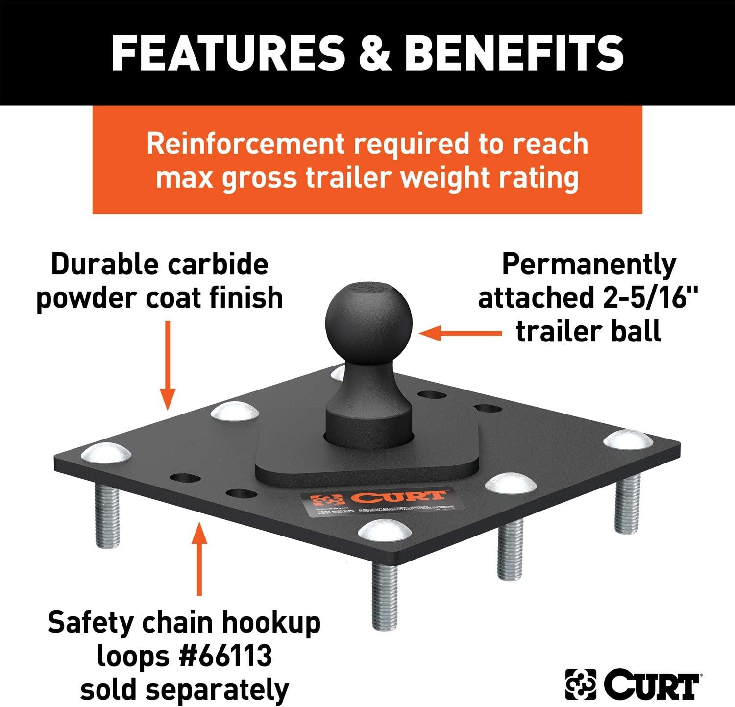 CURT 61100 Over-Bed Fixed Ball Gooseneck Hitch, 30,000 lbs, 2-5/16-Inch Ball