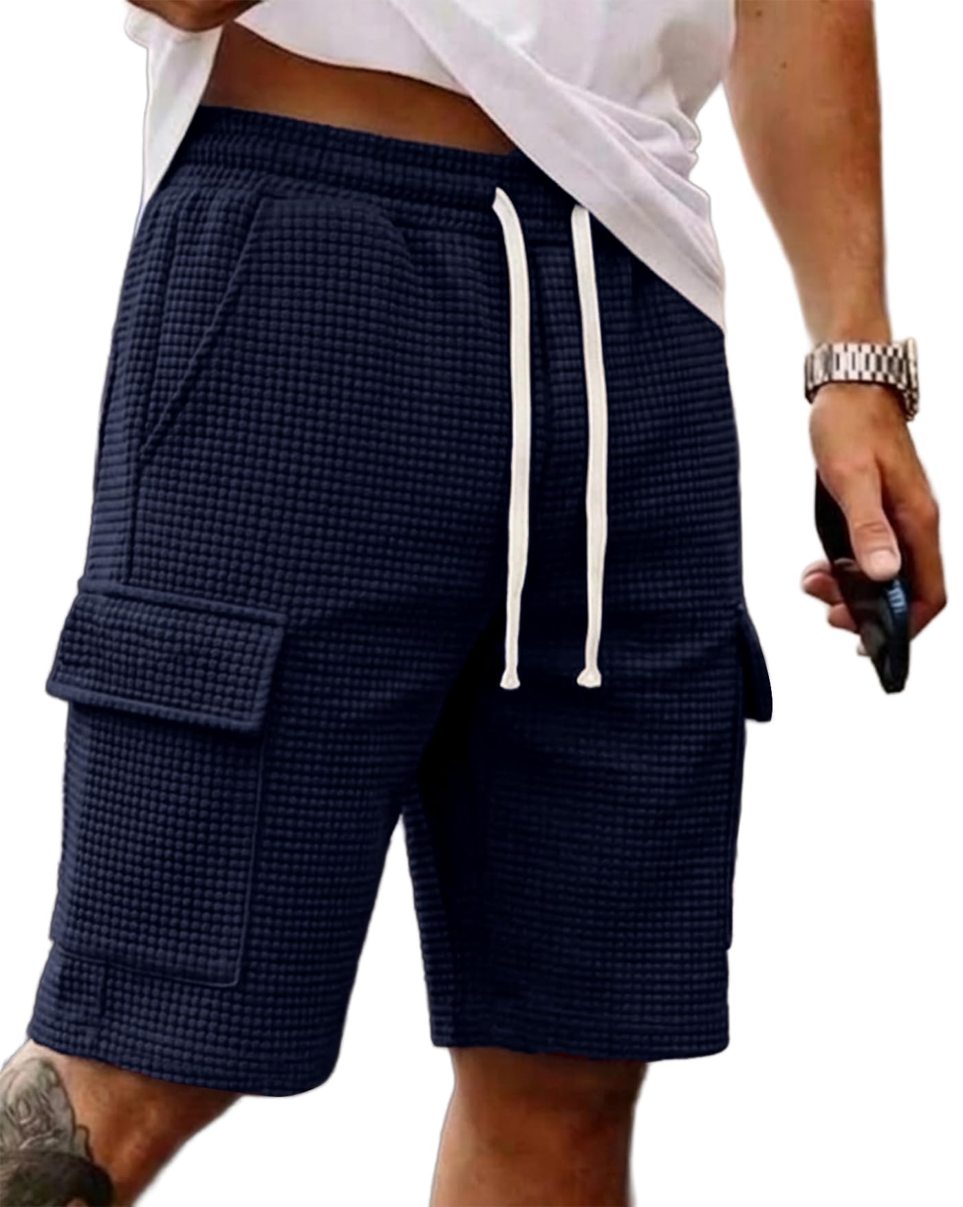 Men Solid Drawstring Waist Casual Knee Length Boxers |Solid Men Beige Basic Boxers.-picture-42
