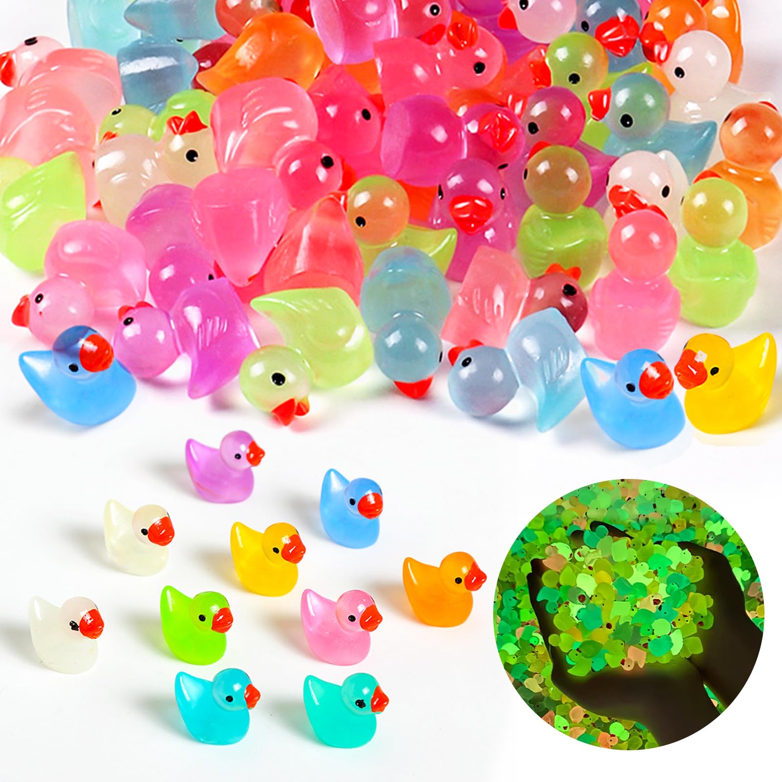 100 Mini Canards En Résine – 10 Couleurs, Brillent Dans Le Noir, Taille 1,6 Cm, Pour Aquarium, Jardin, Fête Et Décoration