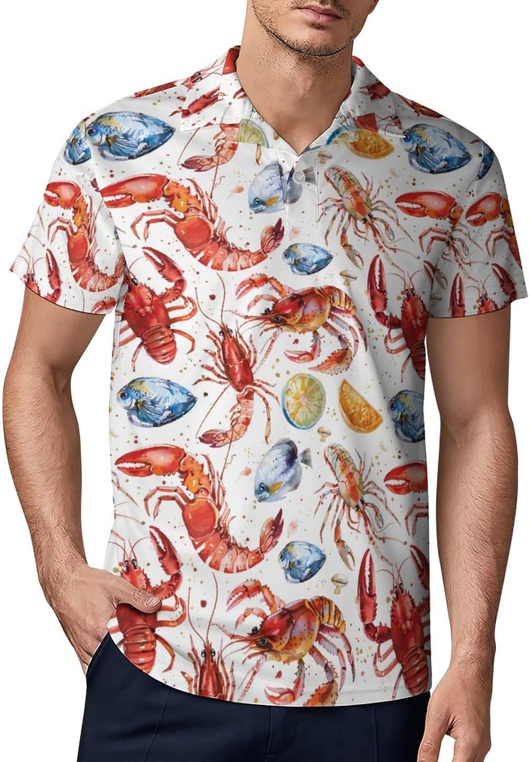 Seafood Watercolor Novelty Men's Short Sleeve Shirt Golf Tennis Shirts Work T-Shirt Sport Tee