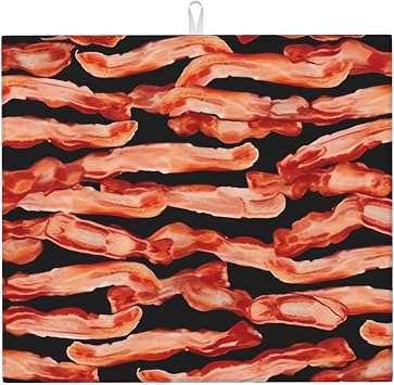 Bacon Pattern Dish Drying Mat for Kitchen Counter 18x16 Inch Microfiber Dish Drying Pad Absorbent Dishes Drainer Mats for Kitchen Countertops Sinks Draining Racks