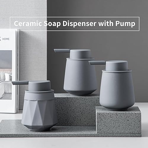 Miniatura 6 de Dispensador de jabón de manos, dispensador de jabón de cerámica para fregadero de cocina, botella de jabón líquido recargable de 12 onzas para baño,