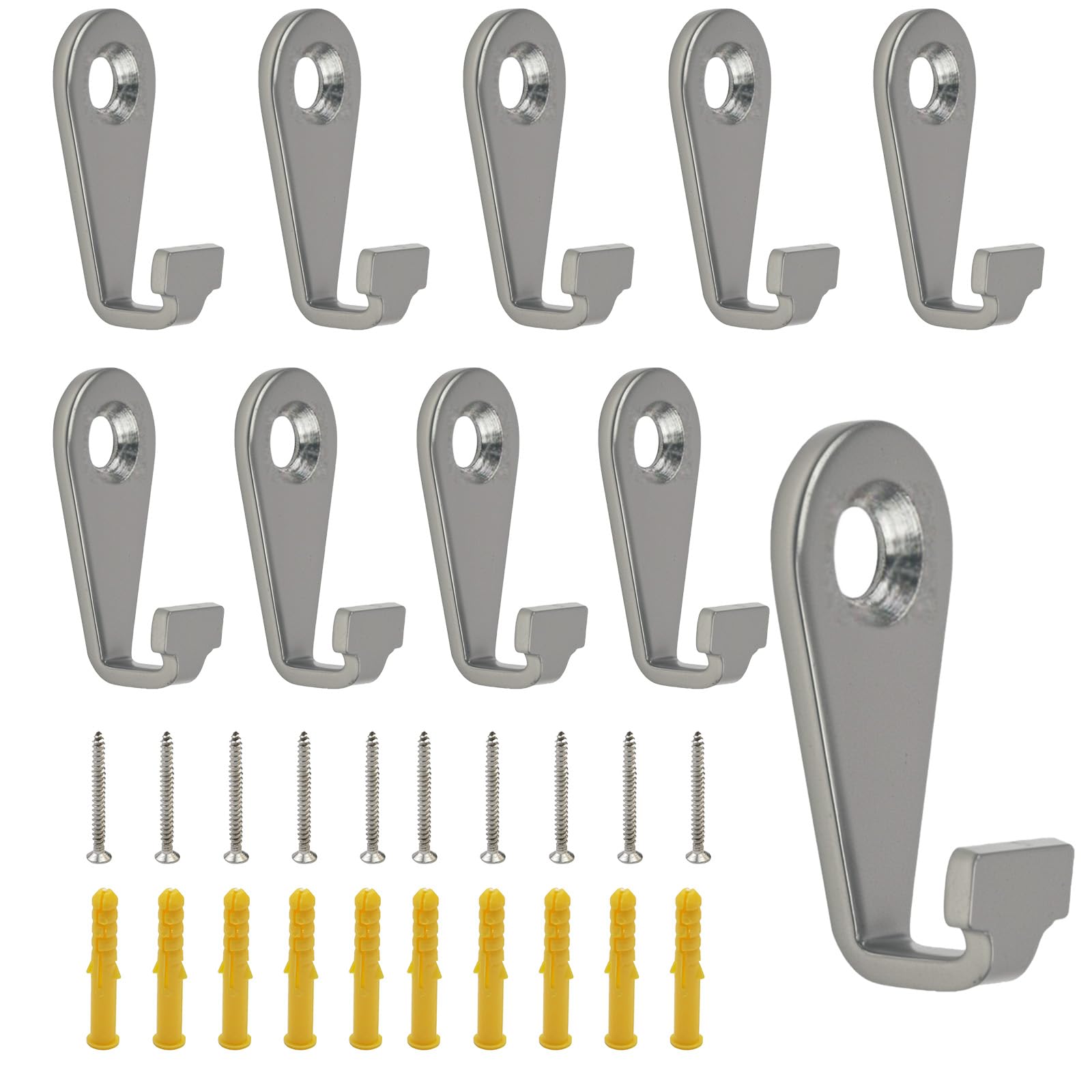 Clyrax 10 Pcs Coat Hooks Wall Mounted, Stainless Steel Single Wall Hook with Wide Head and Screws, Silver Heavy Duty Home Storage Hooks for Hanging, Towel, Robe, Coat, Bag